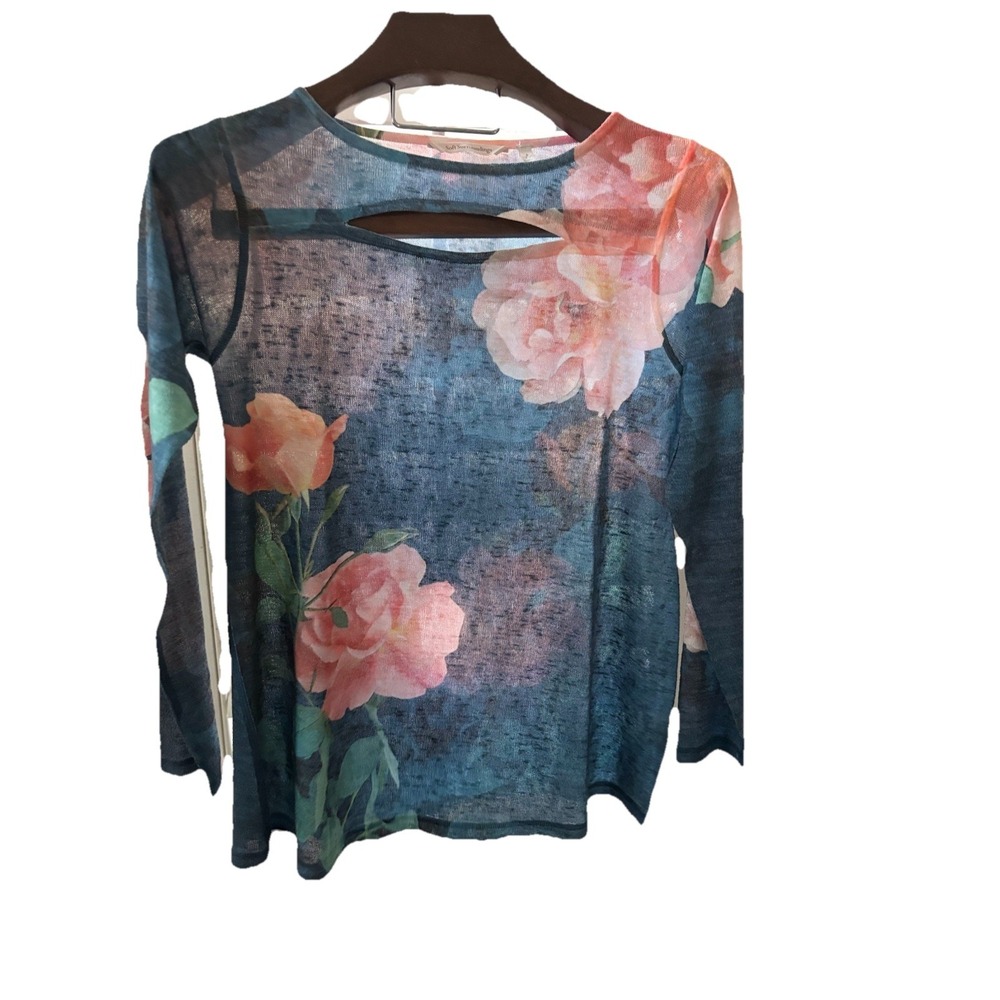 Soft‎ Surroundings Small Evening Promrose Knit Floral Tunic Top Long Sleeve